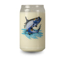 Candle with a fish design on a white background