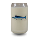 Candle with a blue fish design on a white background